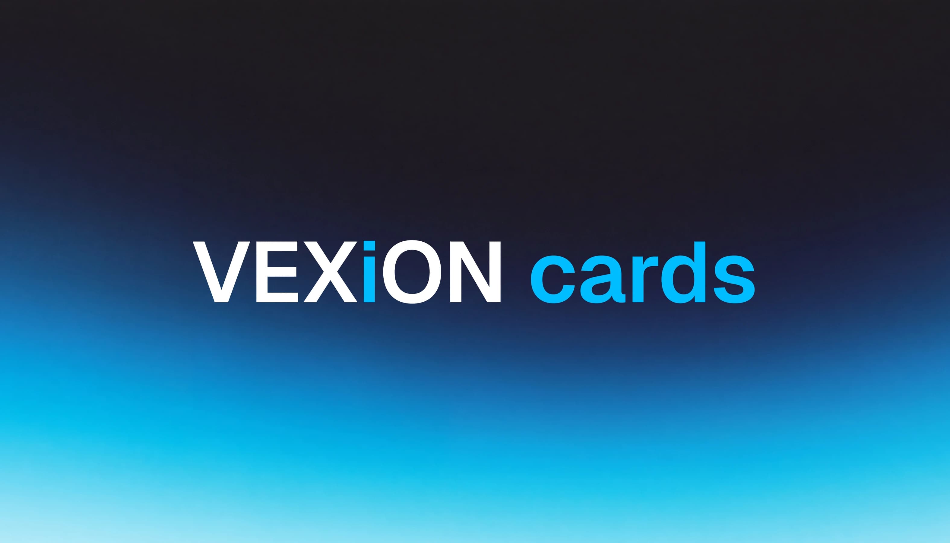 Logo VEXiON cards na přechodu od téměř černé po jasnou azurovou