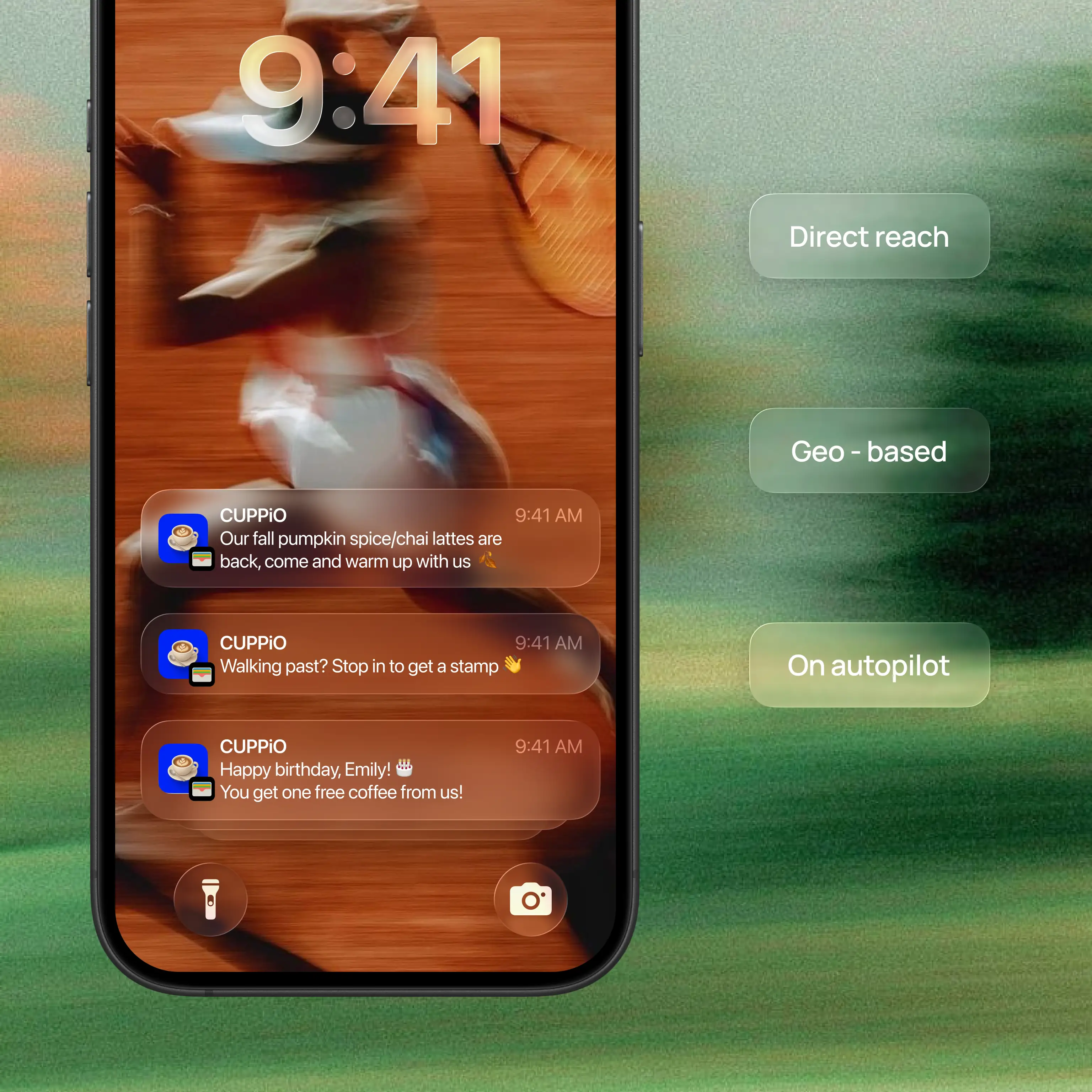 Phone mockup — lock screen notification