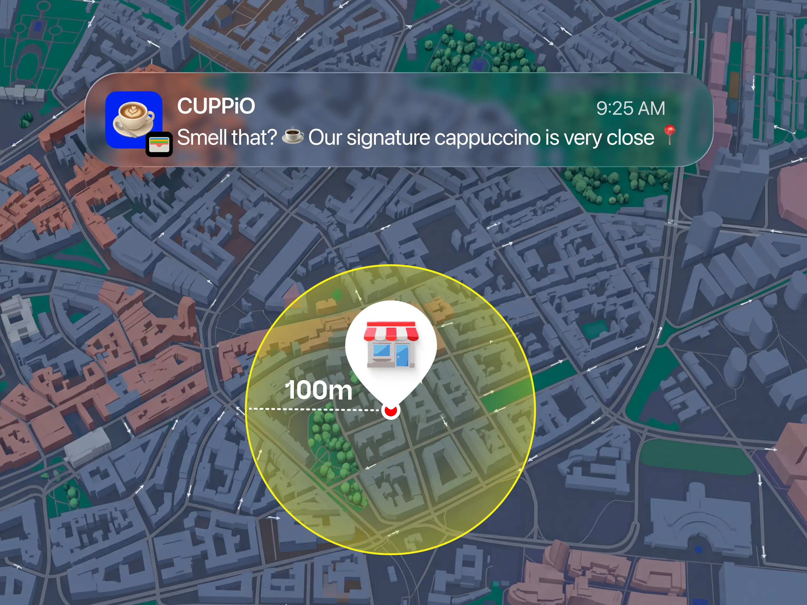 Mapa s bodem spouštějícím lokační notifikaci