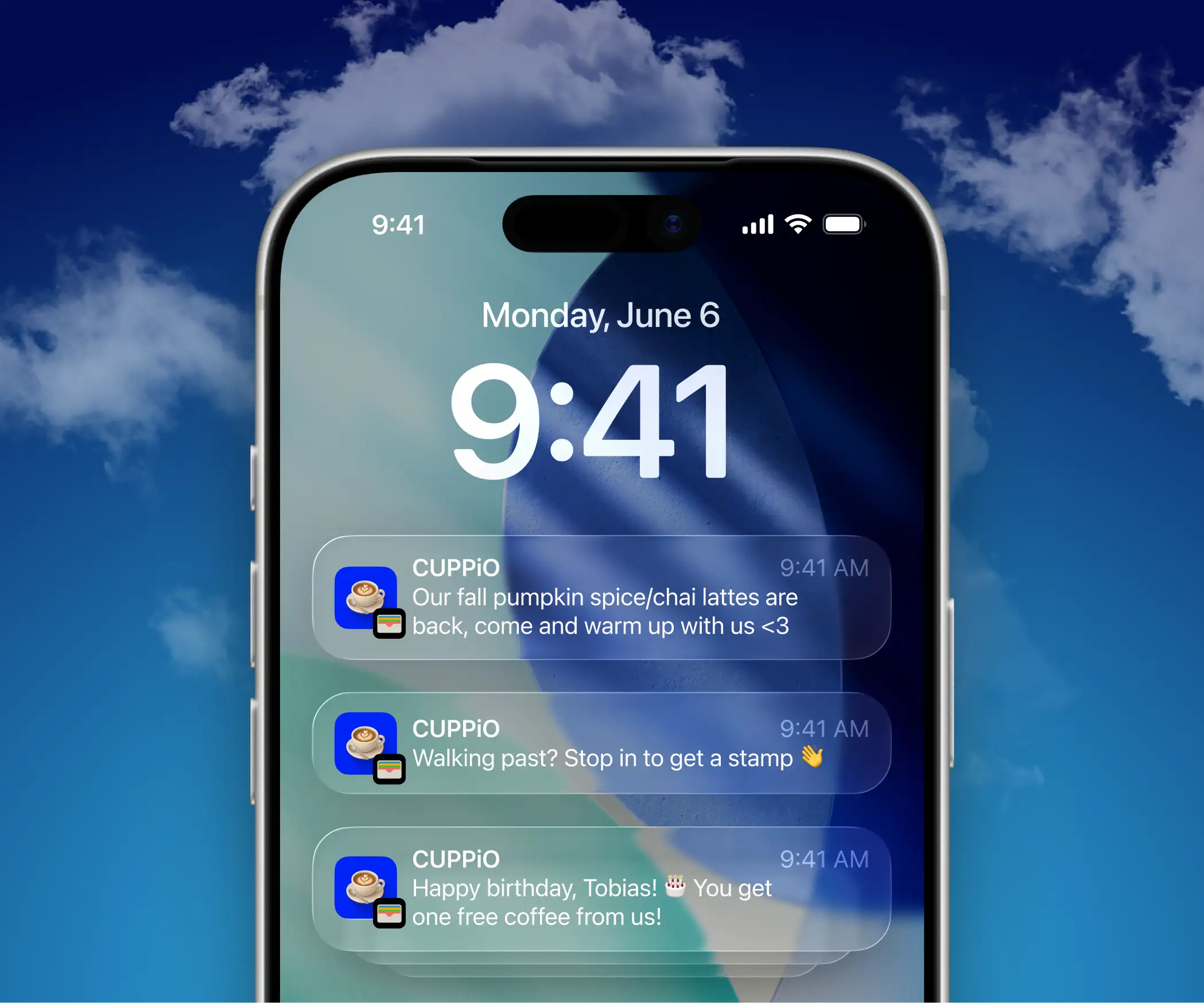 Phone mockup — lock screen notification
